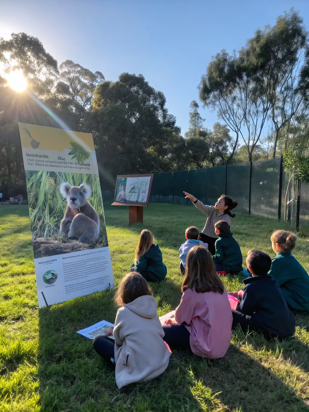A photograph of a SOCIETE COMMUNALE DE CHASSE DE FLEAC member giving a presentation to local schoolchildren about wildlife conservation, emphasizing the importance of education.