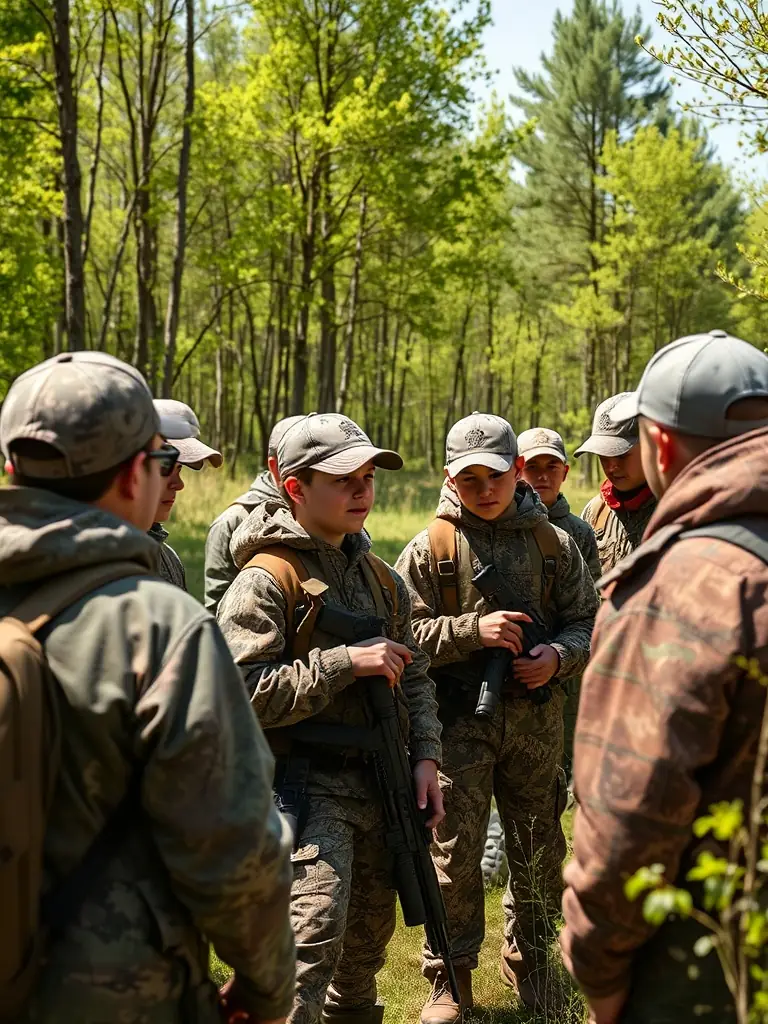 A photograph depicting a group of hunters participating in a regulated hunting activity in the Fleac region, showcasing responsible hunting practices.